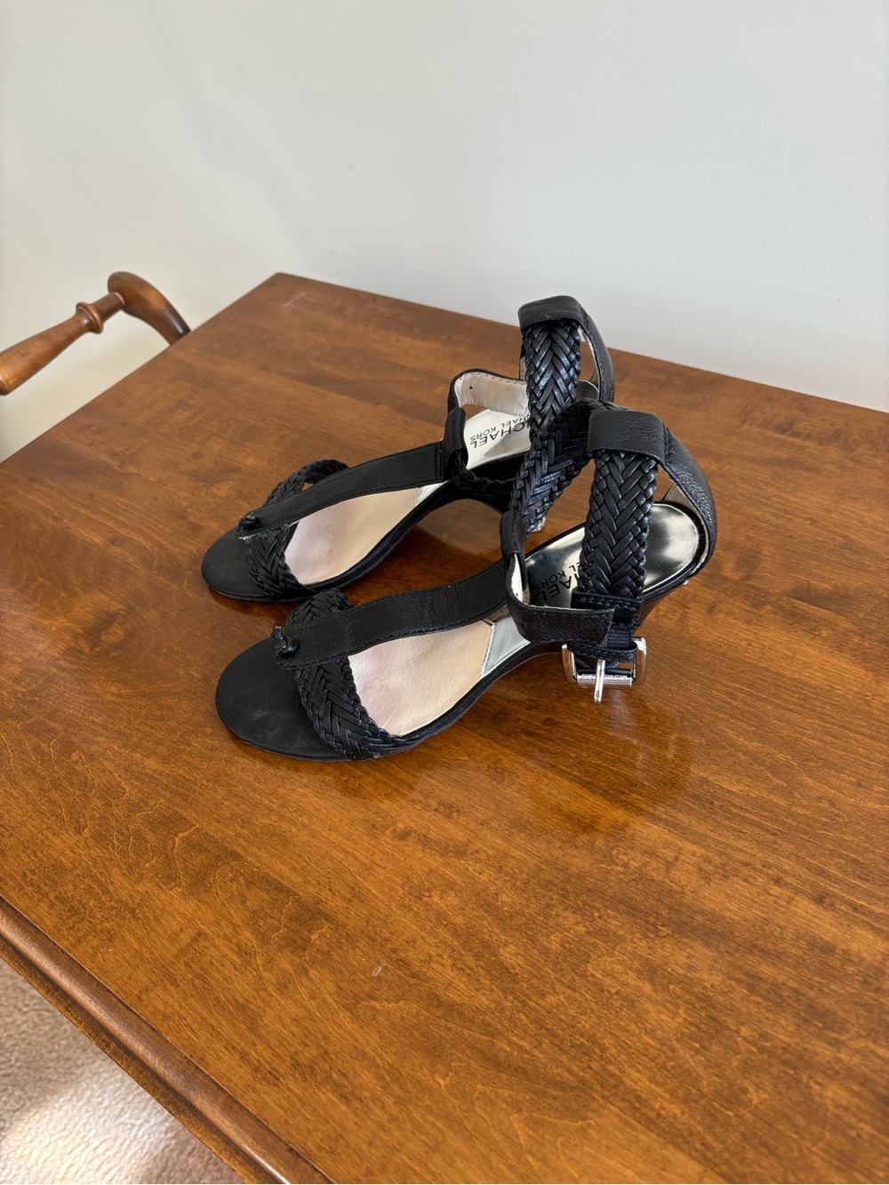 Michael Kors Black Braided Ankle-Strap Heels